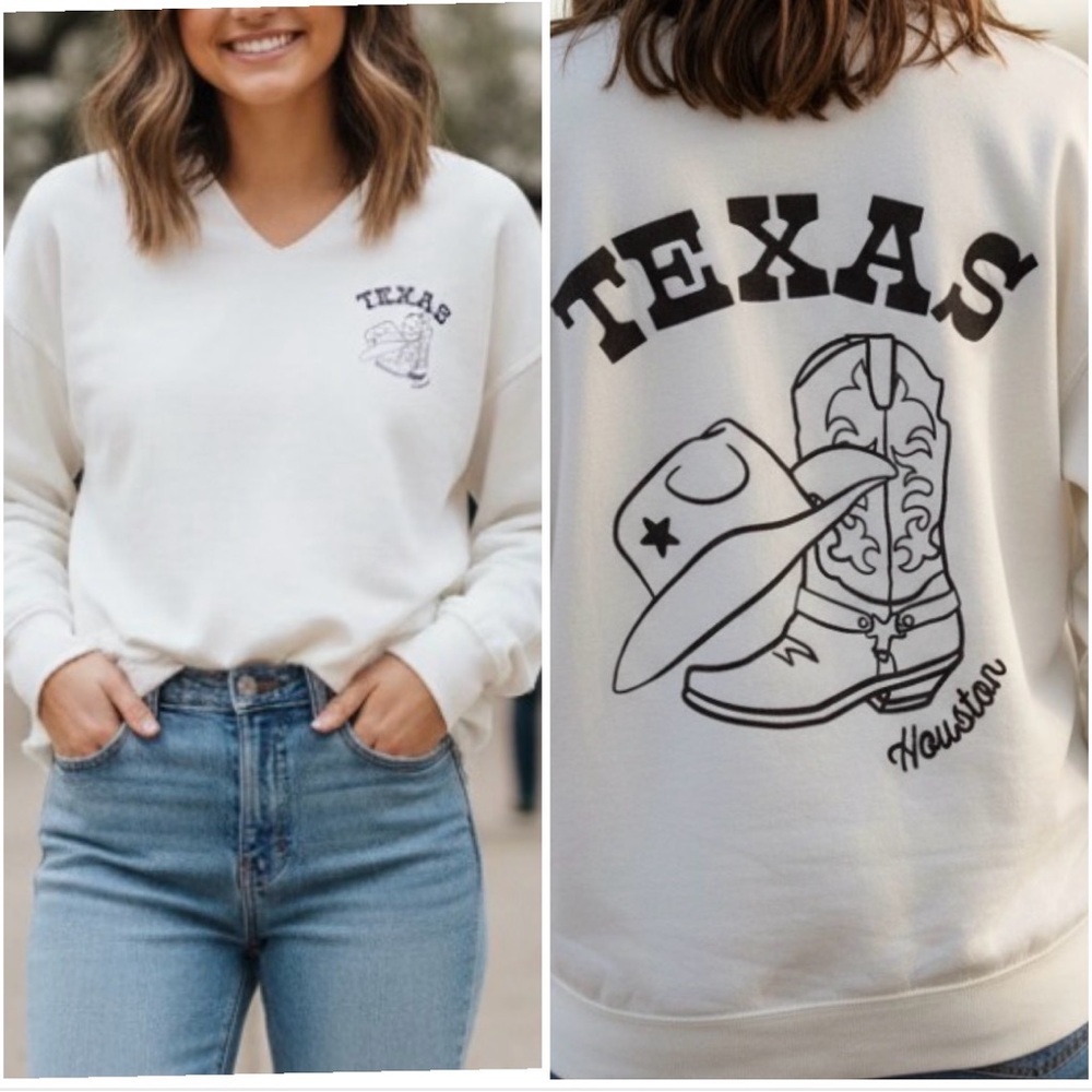 Aeropostale Houston Texas Cowgirl Oversized Notch V Neck Sweatshirt Size XS - Picture 13 of 13